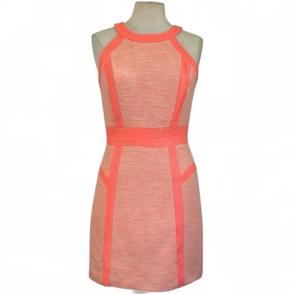Original Milly of New York Tweed Sheath Coral Sleeveless LINED Mini Dress sz 2 - Picture 1 of 7